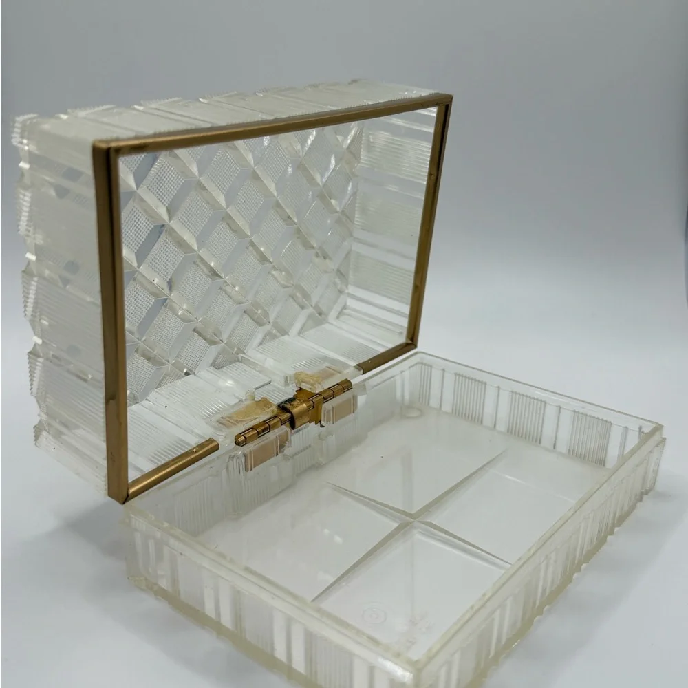 Vintage Clear acrylic and Gold Geometric Decorative Tray trinket box - Picture 7 of 9